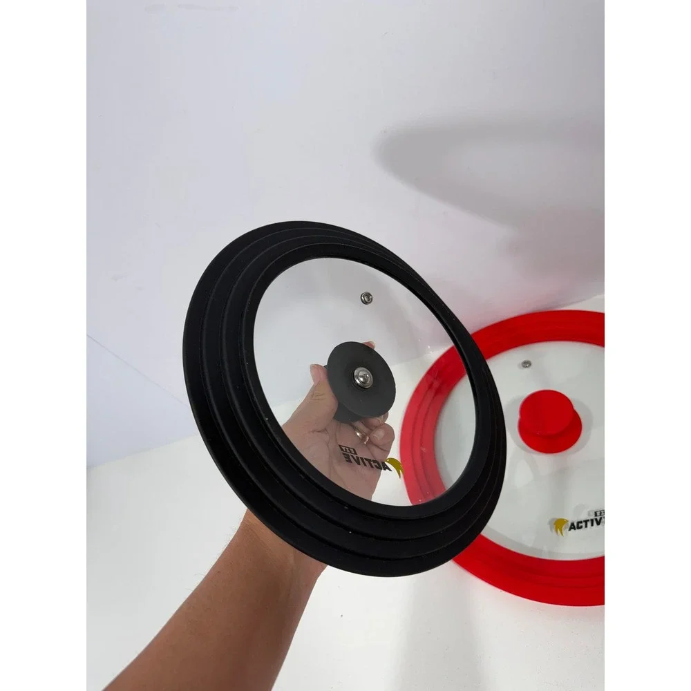 Ezy Active Universal Glass Lids Set of 2 Red Black Silicone Rim Steam Vent 12in